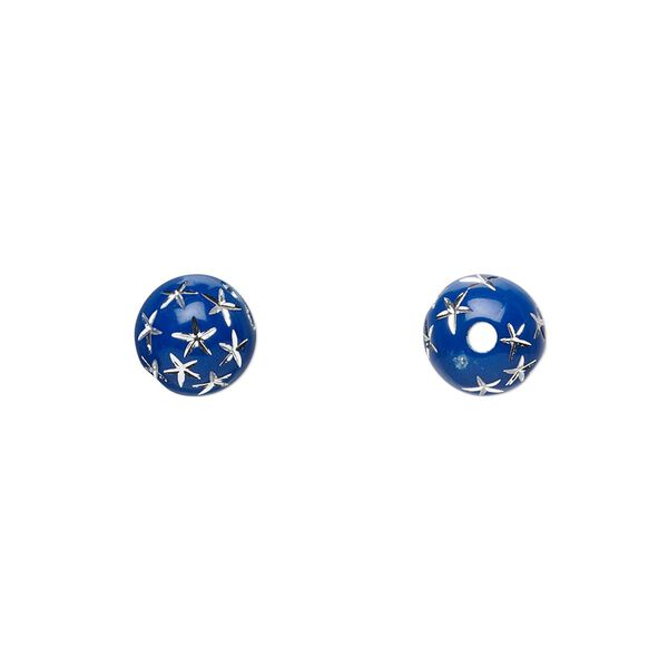 Bead, acrylic, blue, 8mm round with stars. Sold per 50-gram pkg, approximately 160-180 beads. image number 0