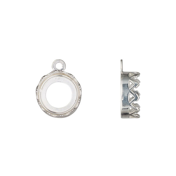 Drop, sterling silver, 11mm round with triangle edge and open back with 10mm round cabochon bezel setting. Sold individually. image number 0