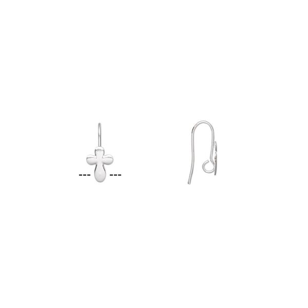 Ear wire fishhook 1pkg10 silver-plated, 16mm / 10x7mm cross / hidden open loop, 22 gauge brass 5 pair image number 0