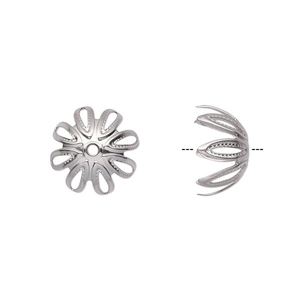 Bead cap, stainless steel, 13x7mm round filigree, fits 12-14mm bead. Sold per pkg of 20. image number 0