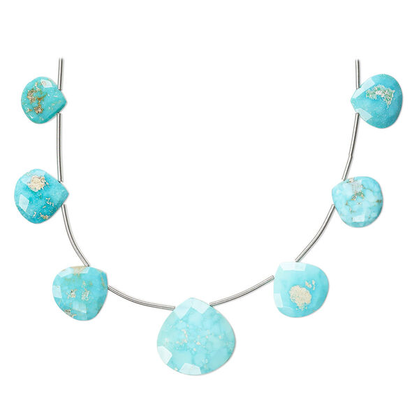 Imperial crown turquoise 1pkg7, hand-cut top-drilled faceted puffed teardrop bead natural 10-19mm image number 0