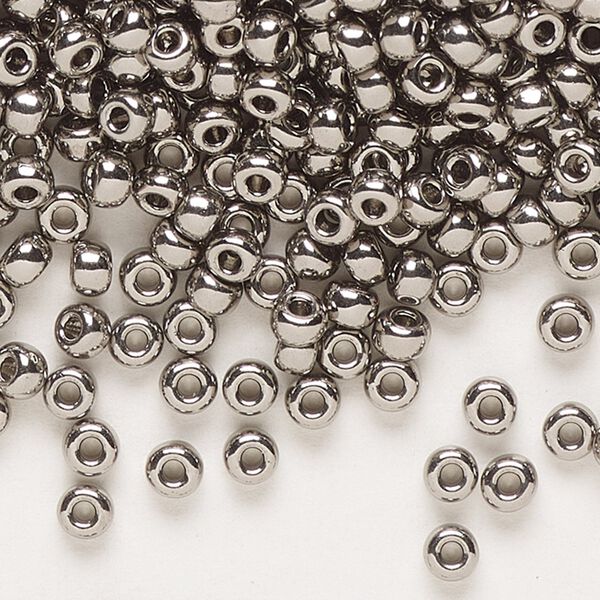 Seed bead, Miyuki, glass, pkg/250g, #8 rocaille, opaque nickel-plated, (RR-190). image number 0