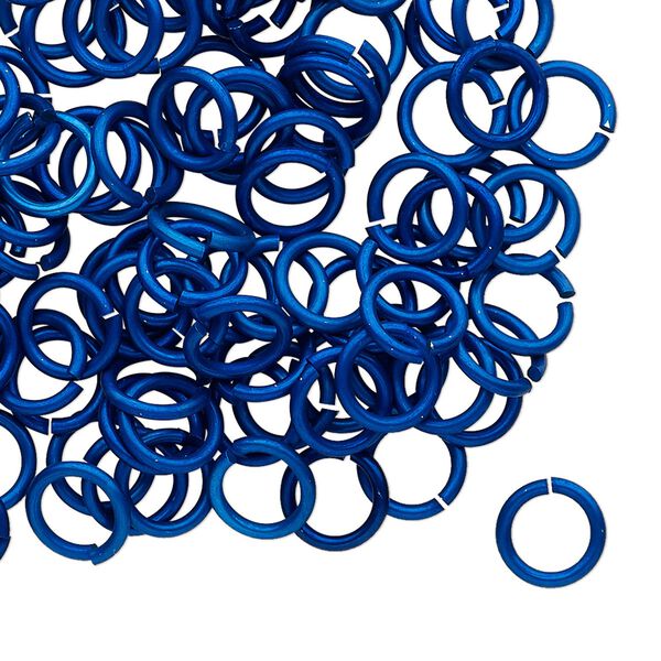 Jump ring, anodized tempered aluminum, dark blue, 8mm round, 5.6mm inside diameter, 17 gauge. Sold per pkg of 100. image number 0