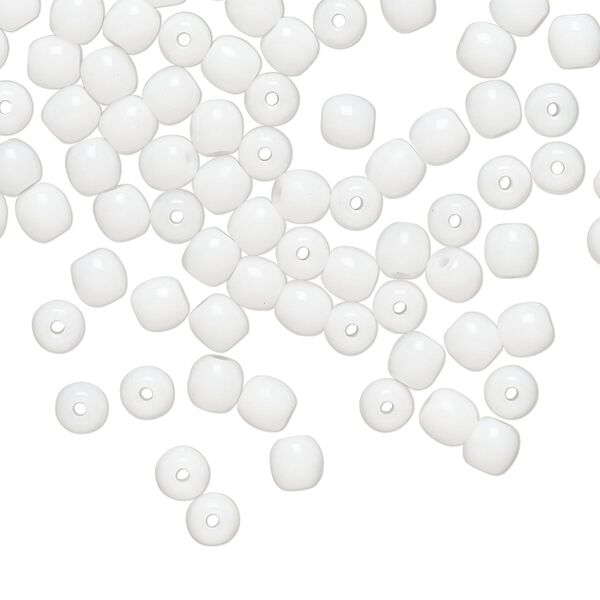 Bead, Czech glass druk 1pkg100, opaque white, 4mm round. image number 0