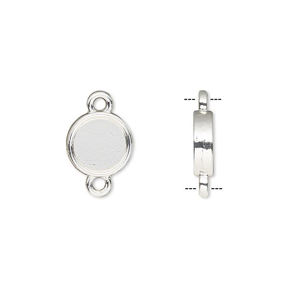 Link, silver-finished brass, 10mm double-sided round with 8mm round setting. Sold per pkg of 10. image number 0