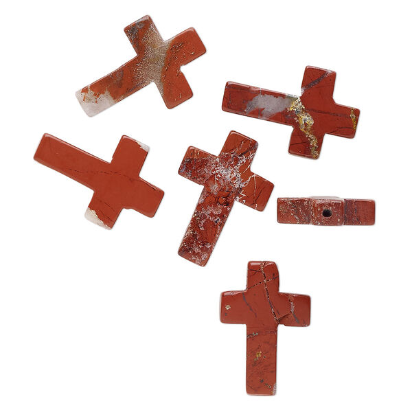 Rainbow brecciated jasper 1pkg6, half-drilled cross drop natural B grade, 21x15mm-22x16mm image number 0