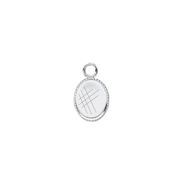 Drop, silver-plated brass, 10x8mm oval with beaded edge and 9x7mm oval bezel cup setting. Sold per pkg of 24. image number 0