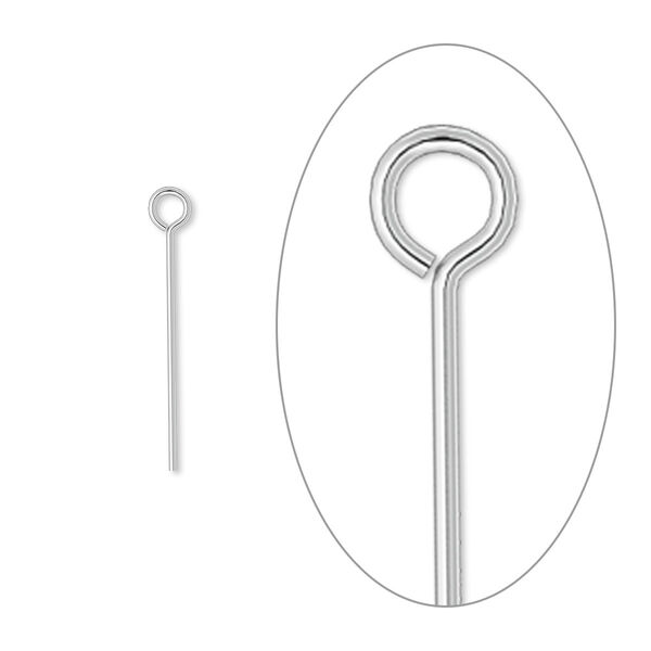 Eye pin, silver-plated brass, 3/4 inch, 24 gauge. Sold per pkg of 500. image number 0