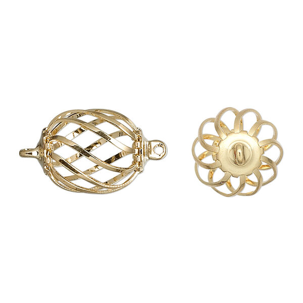 Link, gold-plated brass and steel, 15x12mm oval cage. Sold per pkg of 20. image number 0