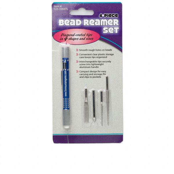 Bead reamer, aluminum, blue with nickel-plated knurling, 4.5 x 0.5 inches. Sold per 5-piece set (4 tips and 1 handle). image number 0