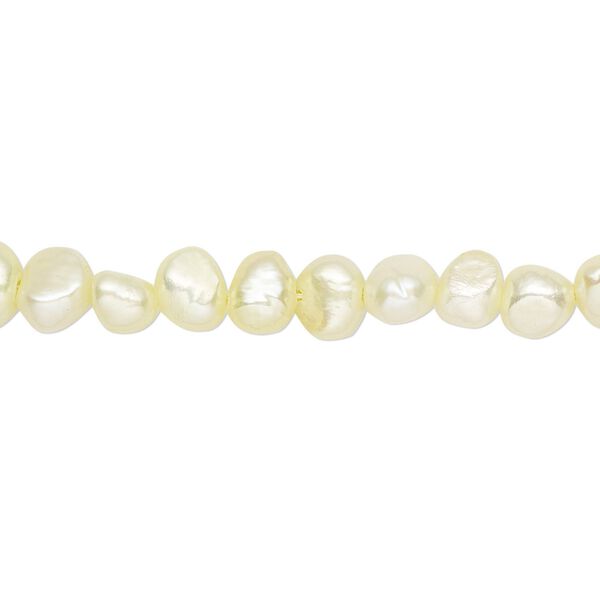 Pearl, cultured freshwater (dyed), yellow, 5-6mm flat-sided potato with 0.4-0.5mm hole, D grade, Mohs hardness 2-1/2 to 4. Sold per 15-inch strand. image number 0