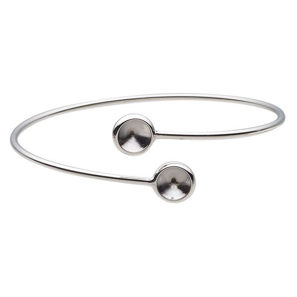 Bracelet, Almost Instant Jewelry®, cuff, imitation rhodium-finished brass, 21mm wide and (2) SS39 rivoli glue-in settings, 8 inches. Sold individually. image number 0