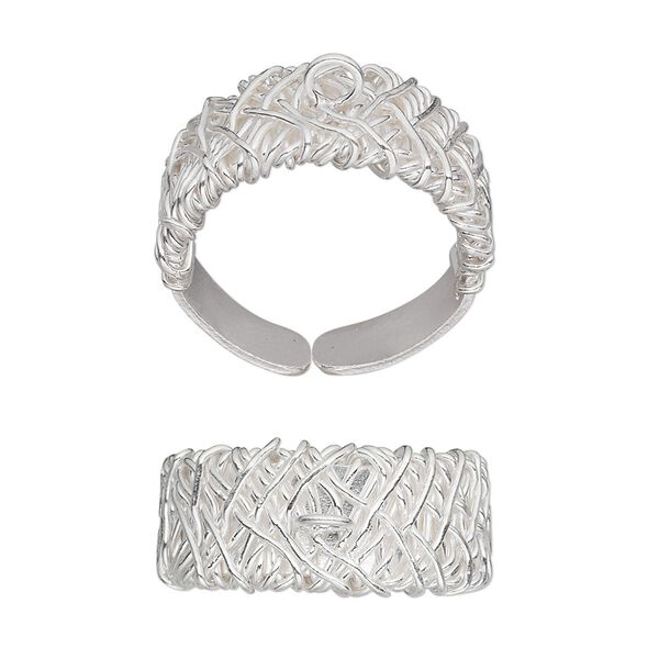Ring, Hill Tribes, combination of sterling silver and fine silver, 9.5mm wire-wrapped band with closed loop, adjustable. Sold individually. image number 0
