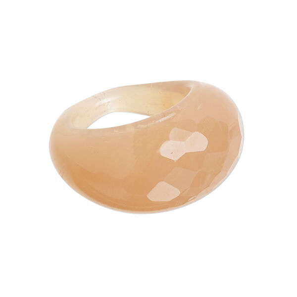 Ring, Everyday Jewelry, lampworked glass, opaque peach, 15-6mm wide faceted, size 8. Sold individually. image number 0