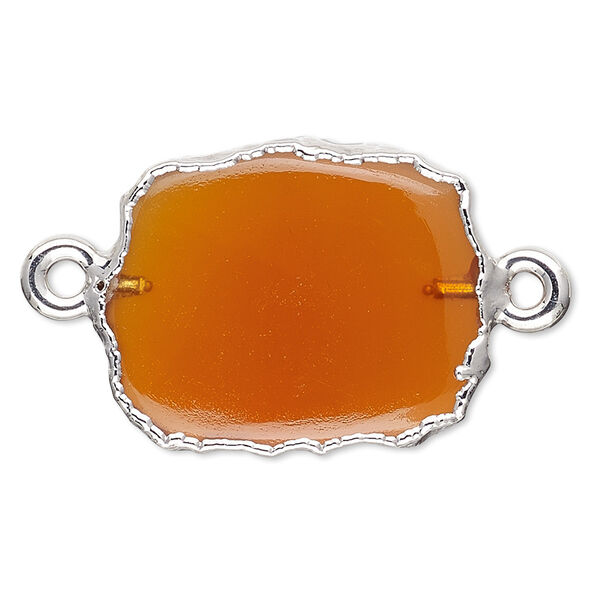 Carnelian / sterling silver 1pkg2, electrocoated freeform rectangle link 13x12mm-15x14mm image number 0
