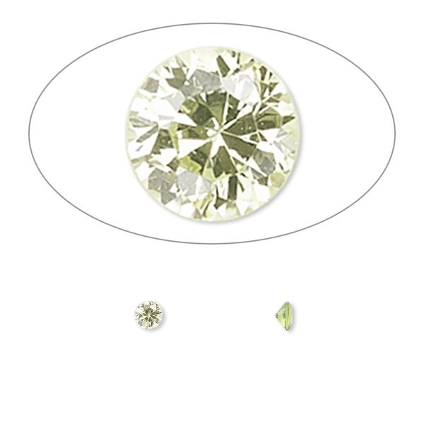 Gem, cubic zirconia, peridot green, 3mm faceted round, Mohs hardness 8-1/2. Sold per pkg of 5. image number 0