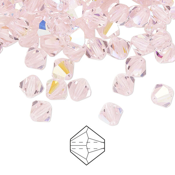 Bead 24pk pink sapphire AB, Preciosa Czech crystal 6mm bicone image number 0