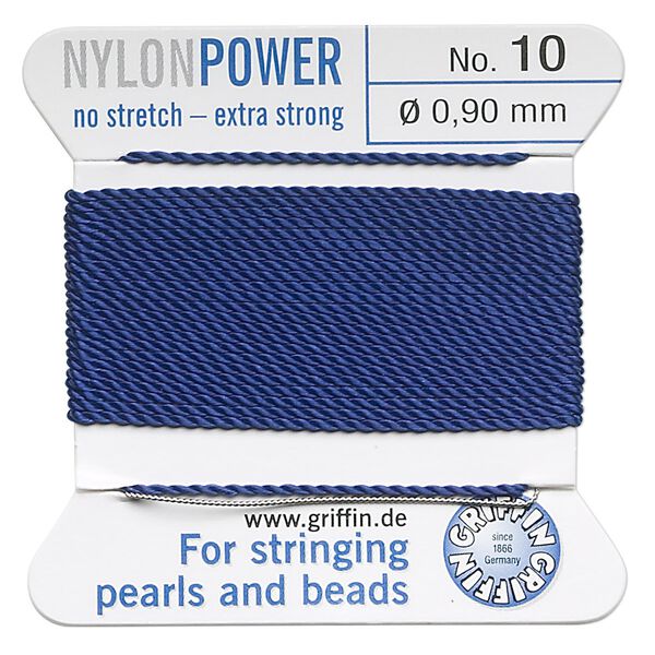 Thread, Griffin, nylon, dark blue, size #10. Sold per 2-meter card (approximately 78 inches). image number 0