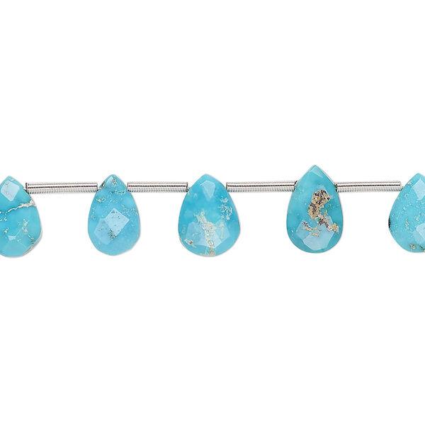 Imperial crown turquoise 1pkg14, hand-cut top-drilled faceted puffed teardrop bead natural 7x5mm-9x7mm image number 0