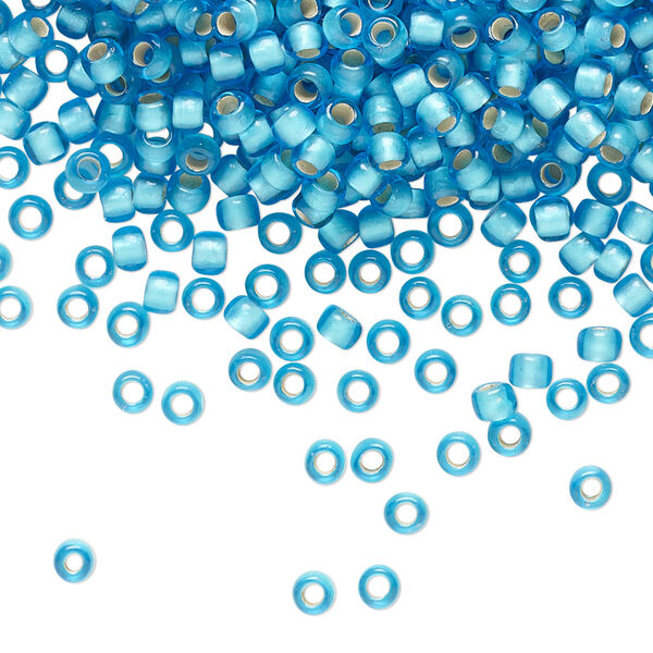 Seed bead, TOHO BEADS®, glass, pkg/7.5g, #8 round, translucent silver-lined frosted dark aqua (TR-08-23BF). image number 0