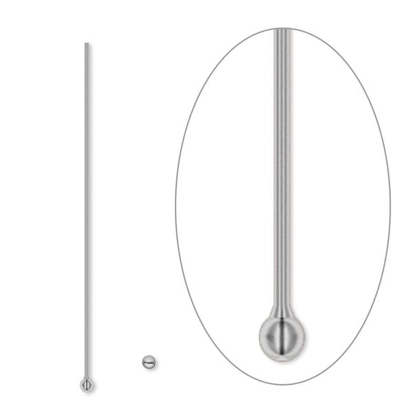 Head pin, gunmetal-plated brass, 1-1/2 inches with 1.5mm ball, 24 gauge. Sold per pkg of 100. image number 0