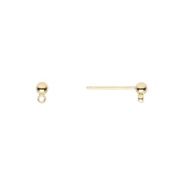 Earstud 1pkg100, 3mm ball / closed loop, gold-finished brass / stainless steel 50 pair image number 0