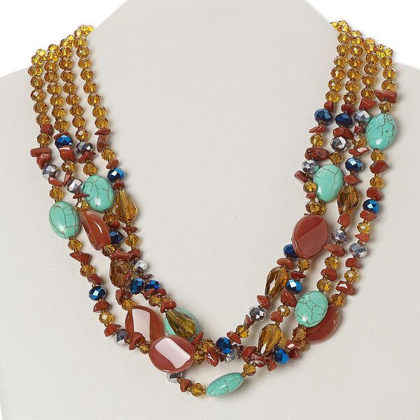 Multi-gemstone / glass / multi-metal 1pkg1, silver-plated necklace 19 inch image number 0