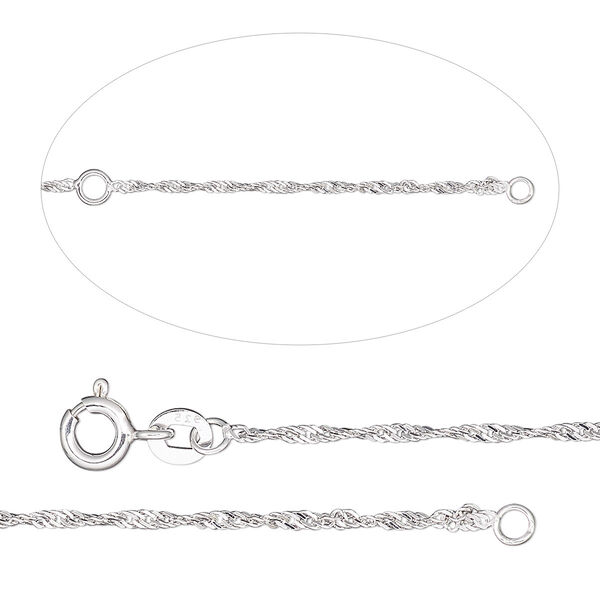 Chain, sterling silver, 1.3mm Singapore, adjustable at 18 and 20 inches with springring clasp. Sold individually. image number 0