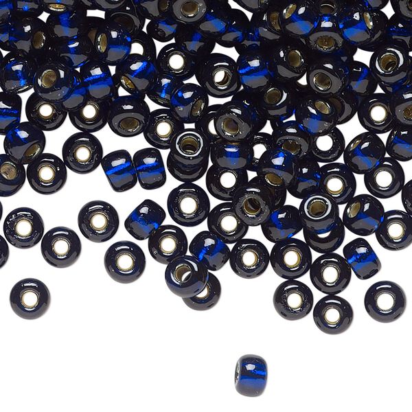 Seed bead, Miyuki, glass, pkg/25g, #6 rocaille, Duracoat® transparent silver-lined navy blue, (RR-4281). image number 0