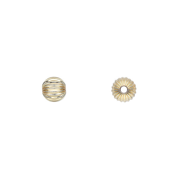 Bead, 14Kt gold-filled, 6mm corrugated round. Sold per pkg of 10. image number 0