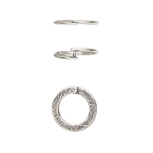 Loop Lock™, JBB Findings, antique silver-plated pewter (tin-based alloy), 13mm double-sided textured flat round. Sold per pkg of 4. image number 0