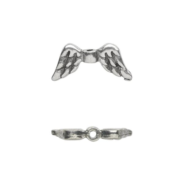 Bead, antiqued pewter (tin-based alloy), 20x9mm double-sided angel wings. Sold per pkg of 2. image number 0