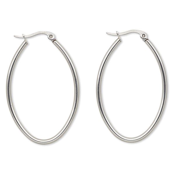 Earring, stainless steel, 44x28mm oval hoop. Sold per pair. image number 0