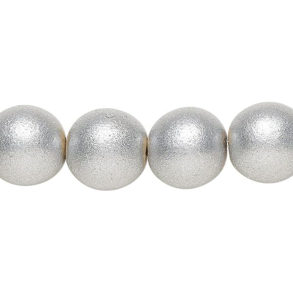 Bead, painted Taiwanese cheesewood (coated), metallic silver, 11-12mm round. Sold per pkg of (2) 15-1/2" to 16" strands. image number 0