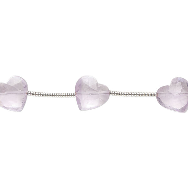 Bead, amethyst (natural), 8x8mm diagonally drilled hand-cut faceted puffed heart, B Grade, Mohs hardness 7. Sold per pkg of 10. image number 0
