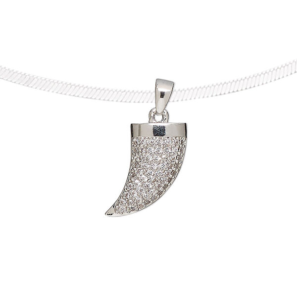 Pendant, cubic zirconia and silver-finished brass, clear, 14x10.5mm single-sided talon. Sold individually. image number 0