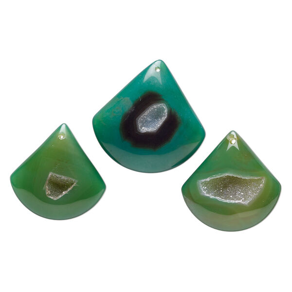 Druzy green agate 1pkg3, puffed teardrop focal 42x41mm-50x49mm image number 0