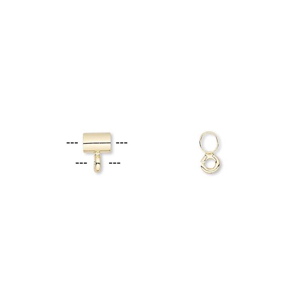 Bead, gold-plated brass, 4x3mm round tube with open loop. Sold per pkg of 10. image number 0