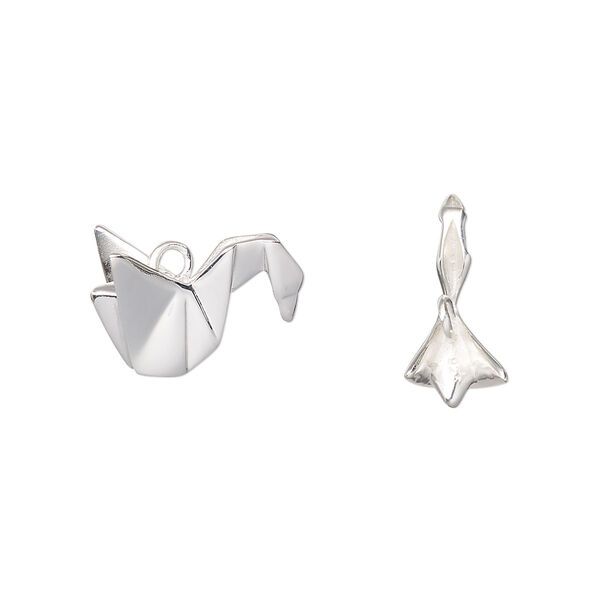 Charm, sterling silver, 16x11mm 3D origami swan. Sold individually. image number 0