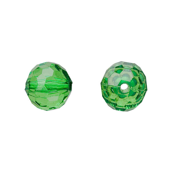 Bead, acrylic, green, 12mm faceted round. Sold per 100-gram pkg, approximately 100 beads. image number 0