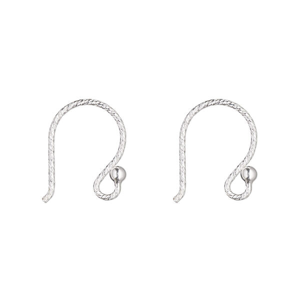 Ear wire, sterling silver, 12mm diamond-cut fishhook with 2mm ball and open loop, 21 gauge. Sold per pair. image number 0