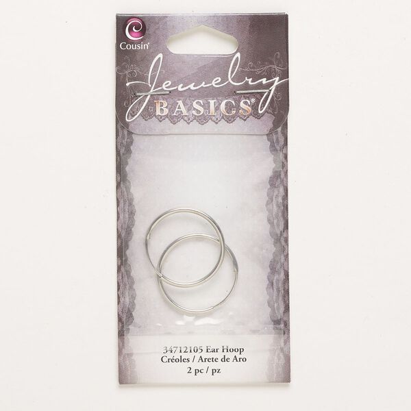 Hoop, steel, pkg/1 pair, silver finish, 21mm round with endless-loop closure. image number 0
