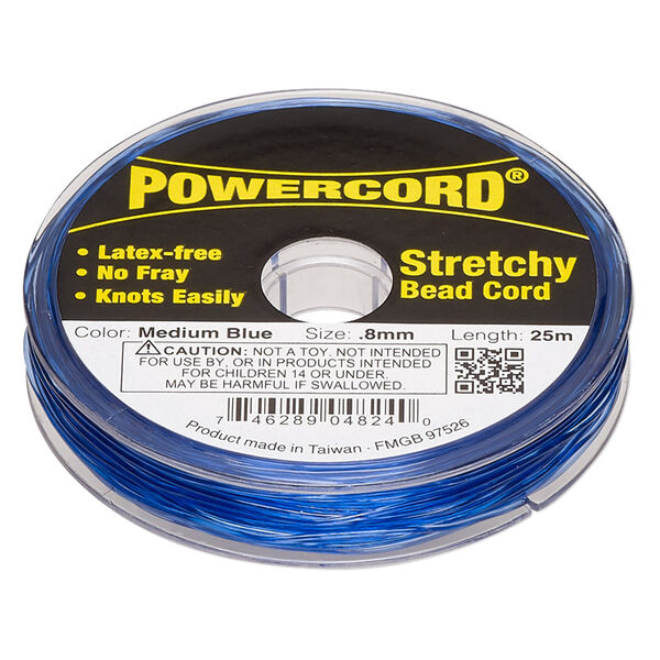 Cord, Powercord®, elastic, medium blue, 0.8mm, 8.5-pound test. Sold per 25-meter spool. image number 0