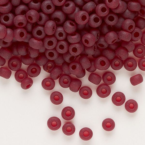 Seed bead, glass, pkg/50g, #6 round, transparent matte garnet. image number 0