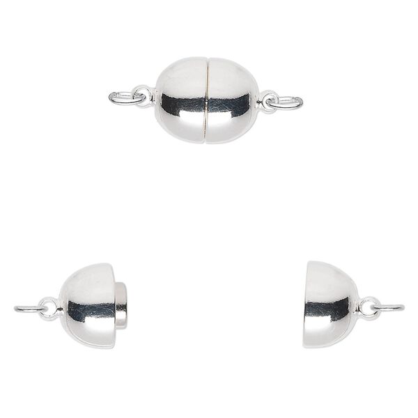 Clasp, magnetic, silver-plated brass, 11x9mm oval. Sold individually. image number 0