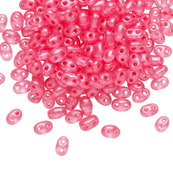 Seed bead, Preciosa Twin™ Czech glass, pkg/50g, 5x2.5mm oval, translucent rose terra pearl clear, (08398). image number 0