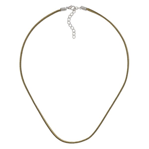 Necklace cord, faux suede with imitation rhodium-finished steel and "pewter" (zinc-based alloy), green, 3mm wide, 18 inches with 2-inch extender chain and lobster claw clasp. Sold per pkg of 10. image number 0