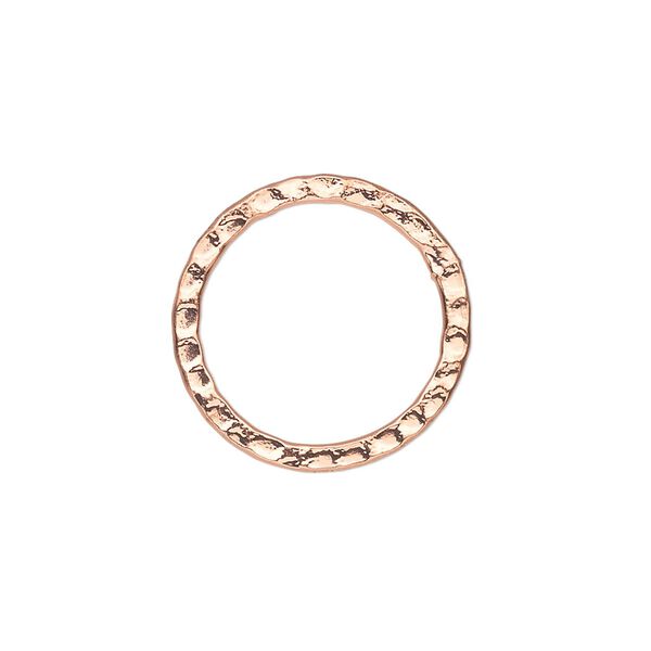Component, copper-plated steel, 20mm double-sided hammered open round. Sold per pkg of 10. image number 0