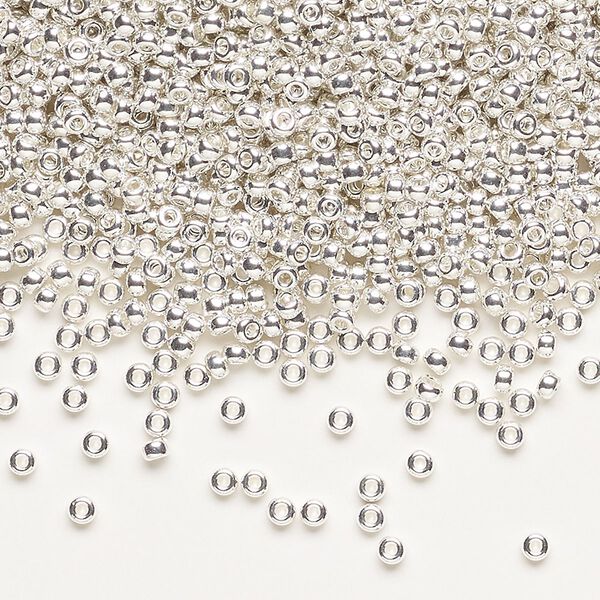 Seed bead, Miyuki, glass, pkg/250g, #11 rocaille, opaque silver-plated, (RR-961). image number 0