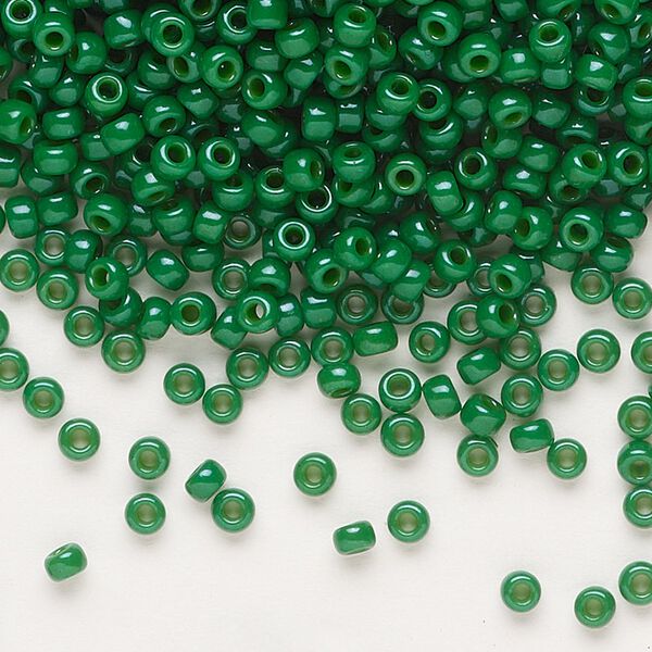 Seed bead, Miyuki, glass, pkg/250g, #8 rocaille, opaque outside dyed green, (RR-1481). image number 0